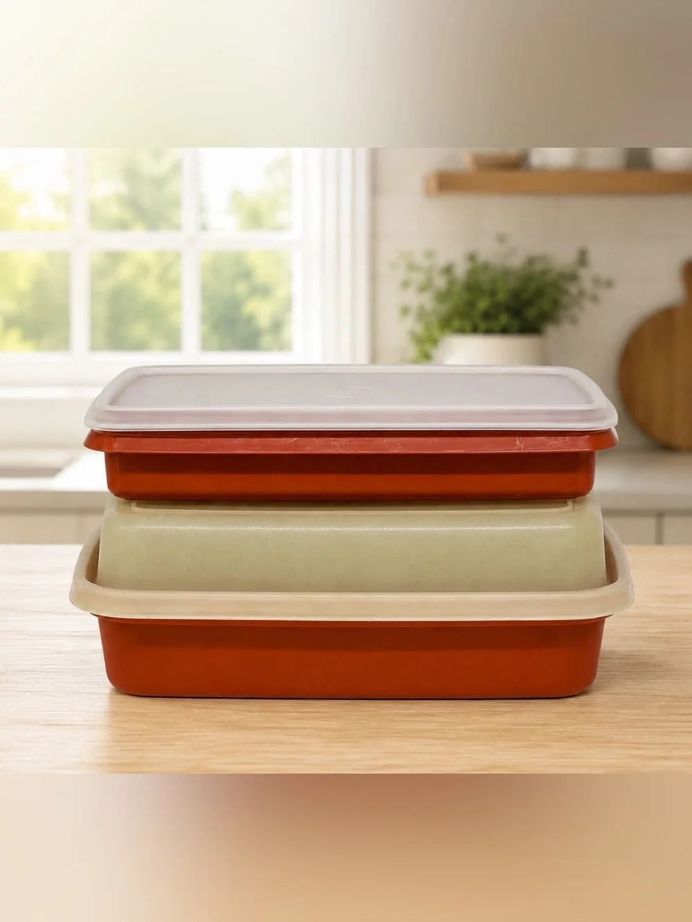 Vintage Tupperware Season N Serve Marinade & Deli Keeper Containers Paprika Red